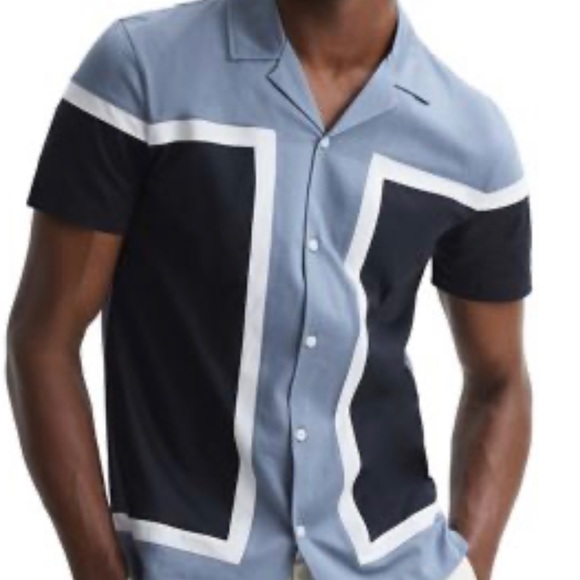 REISS Mercerised Colourblock Shirt - Picture 2 of 3